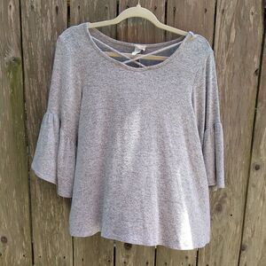 Caution To The Wind size L gray rayon knit top flounce sleeve